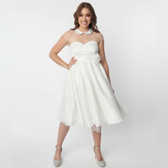 Unique Vintage Dresses & Skirts - ❌SOLD❌🦋B2G1🦋UNIQUE VINTAGE White & Iridescent Heart Bridal Swing Dress  | 3XL